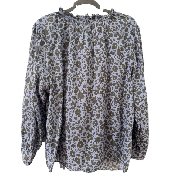 Talbots Ditsy Floral Smocked 100% Cotton Top Blue Green Size 3X - Picture 7 of 9